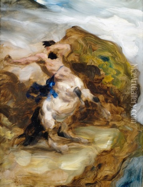 Felsige Landschaft Mit Centaur Oil Painting - Ferdinand Keller