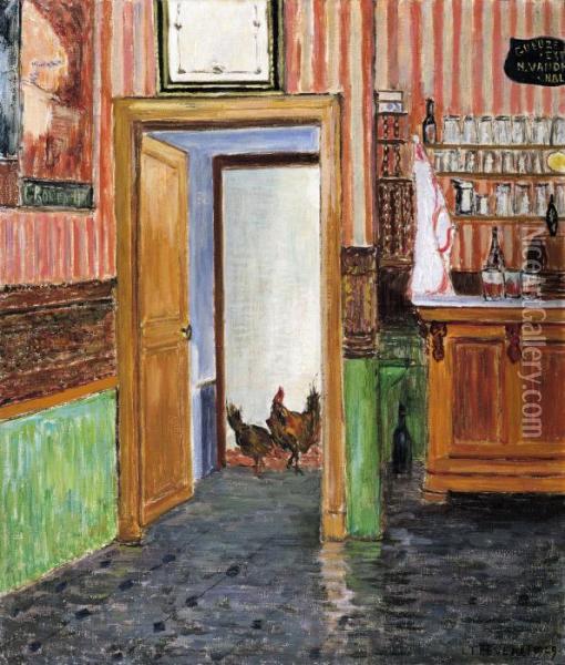 Cafe Interior Withpoultry - Les Intrus Oil Painting - Louis Thevenet