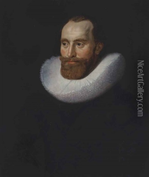 Portrait Of A Gentleman, Traditionally Identified As Hendrick De Bicker Jacoby (c. 1618-1651), Half-length, In A Black Doublet Oil Painting - Jan Anthonisz Van Ravesteyn