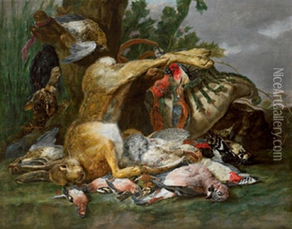 Jagdstillleben Mit Einem Hasen, Erlegtem Federwild Und Einem Huhnerhund Oil Painting - Jan Fyt