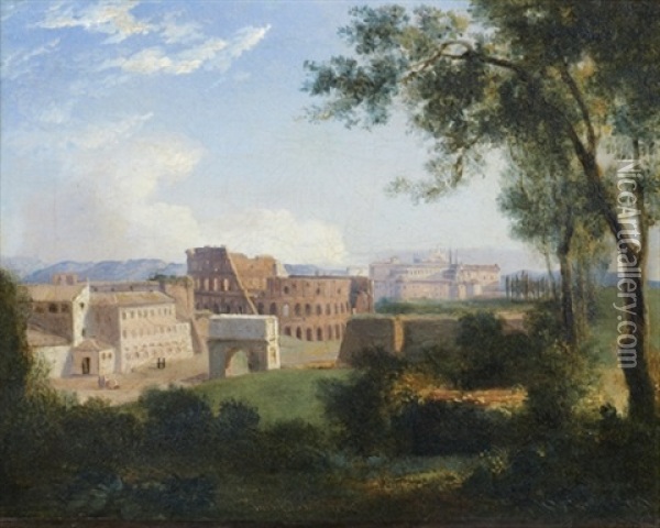 Vue Du Colisee Depuis La Villa Farnese Oil Painting - Jean Baptiste Mauzaisse