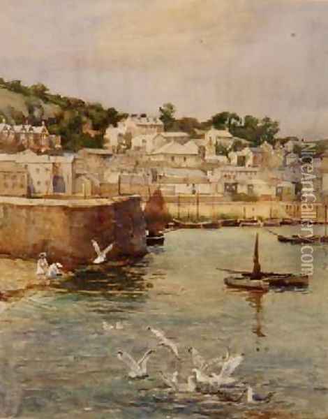 A Cornish Harbour Oil Painting - Henry Martin