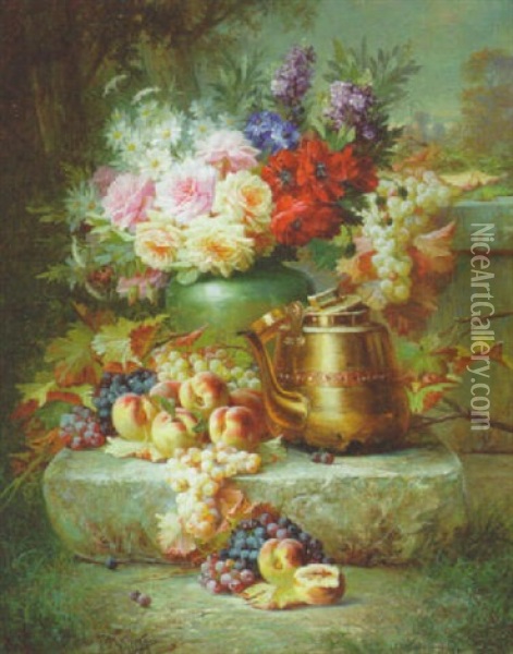 Still Life With Peaches And Kettle Oil Painting - Max Carlier