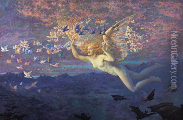 Wings Of The Morning Oil Painting - Edward Robert Hughes
