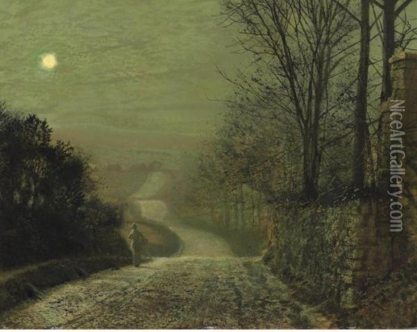 A Country Lane By Moonlight Oil Painting - John Atkinson Grimshaw