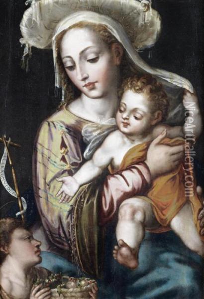 The Madonna And Child With The Infant Saint John The Baptist Oil Painting - Luis de Morales