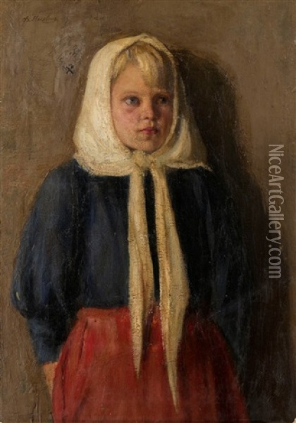 A Peasant Girl Wearing A White Scarf Oil Painting - Filip Malyavin