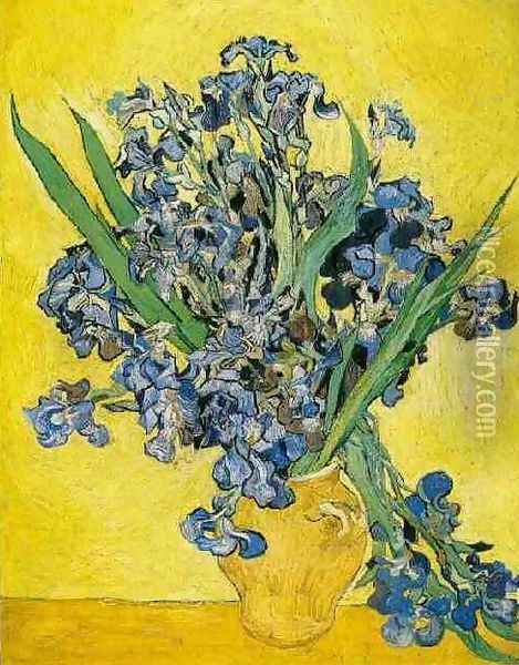 Vase With Irises Against A Yellow Background Oil Painting - Vincent Van Gogh