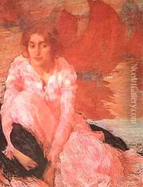Girl In A Pink Dress 1900-1902 Oil Painting - Edmond-Francois Aman-Jean