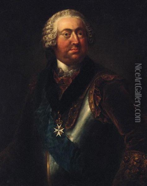 Portrait Of Moritz Carl Graf Zu Lyynar, Half-length, Wearing Acuirass With A Blue Order Sash And The Collar Badge Of The Order Ofsaint John And Malta Oil Painting - Johann Niklaus Grooth