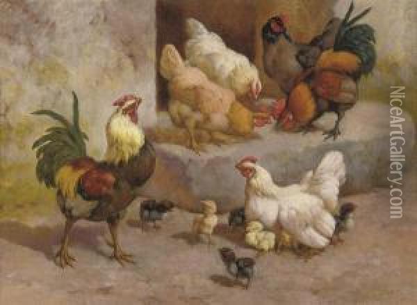 Chickens, Chicks And Cockerels Oil Painting - William Baptiste Baird