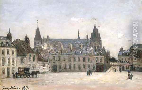 La Place du Marche-au-Ble et le Palais Ducal, Nevers Oil Painting - Johan Barthold Jongkind