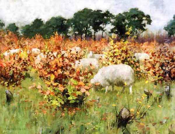 Grazing Sheep Oil Painting - George Hitchcock