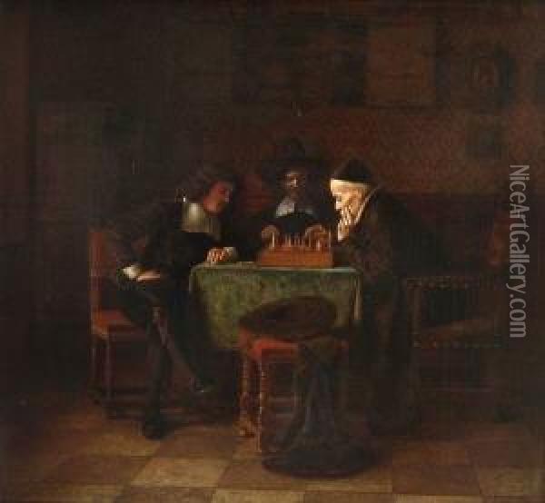 Beim Schachspiel Oil Painting - Simeon Buchbinder