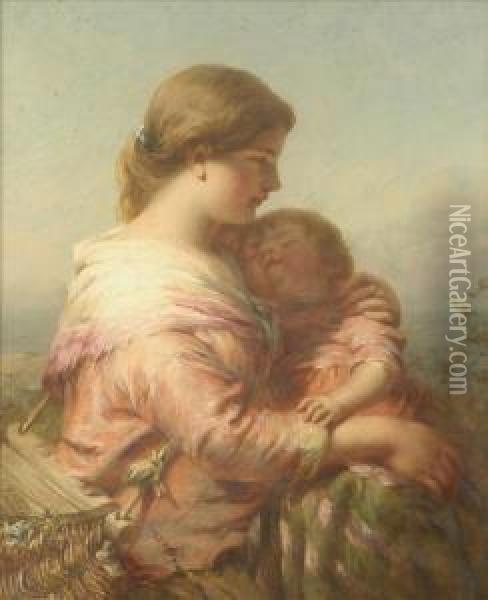 Motherly Affection Oil Painting - James John Hill