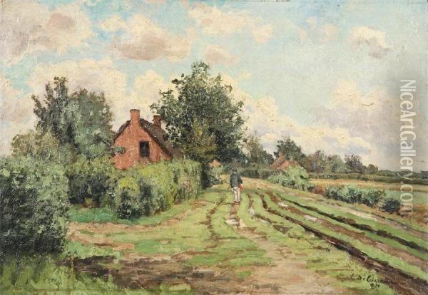 Farmer At Work Oil Painting - Leon Delderenne