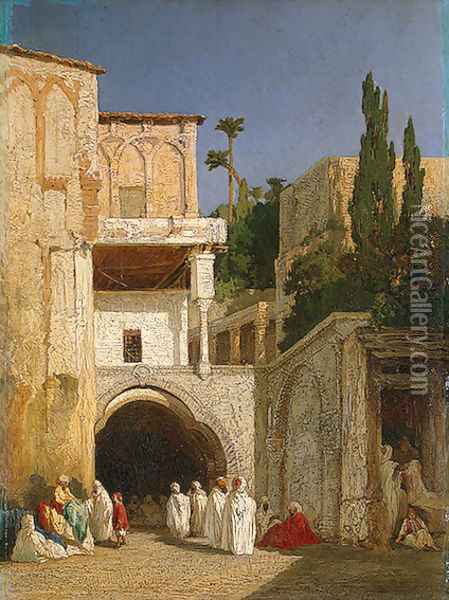 Before a Mosque (Cairo) Oil Painting - Alexandre Gabriel Decamps