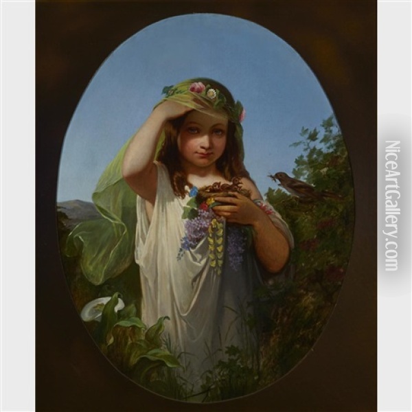 Spring Personified (young Maiden With A Bird's Nest) Oil Painting - Henri Bource
