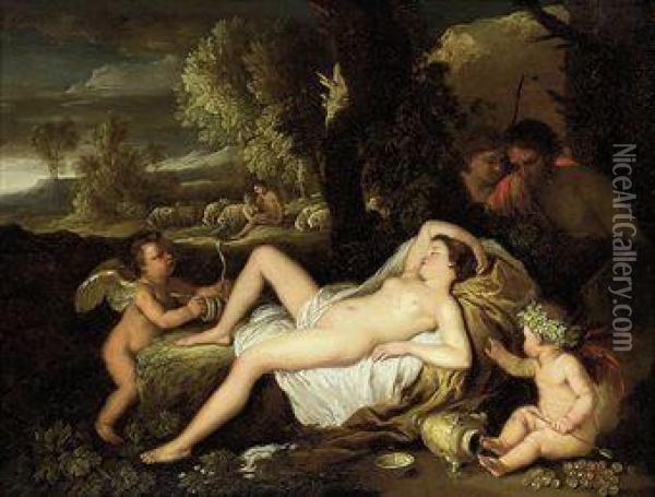 Venus Reclining In A Landscape Oil Painting - Pierre Dulin