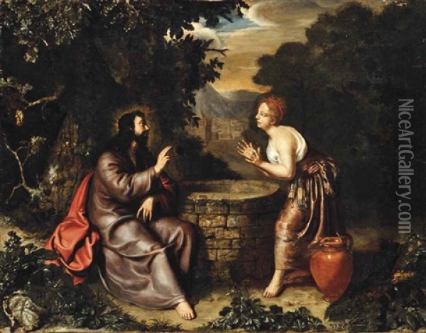 Christ And The Woman Of Samaria Oil Painting - Willem van Mieris
