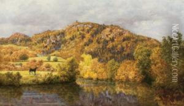 Figures In A River Landscape Oil Painting - John Edward Brett