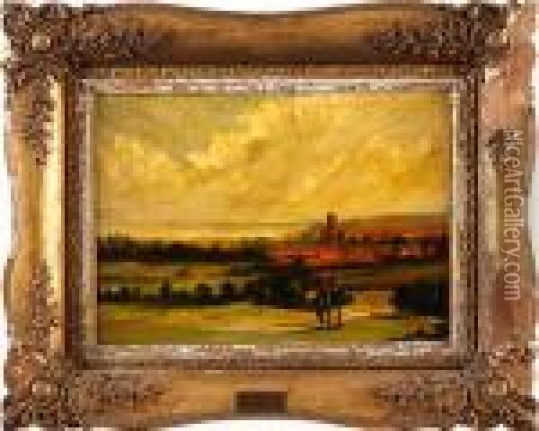 Landscape With Distant Church Oil Painting - John Constable