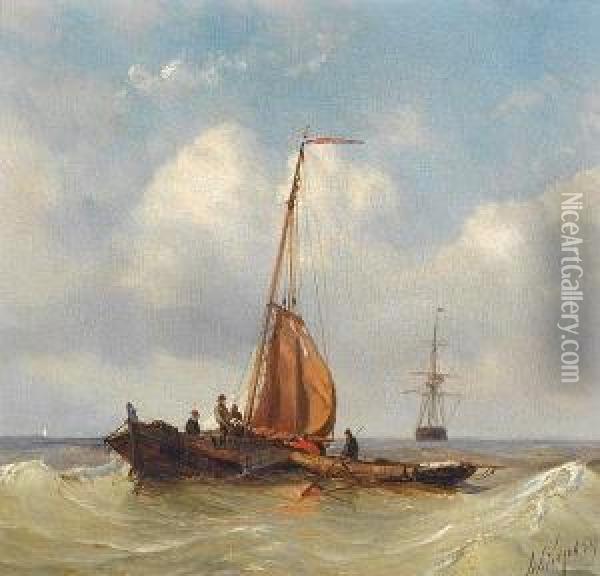 Sailing Barge In A Swell Oil Painting - Petrus Paulus Schiedges