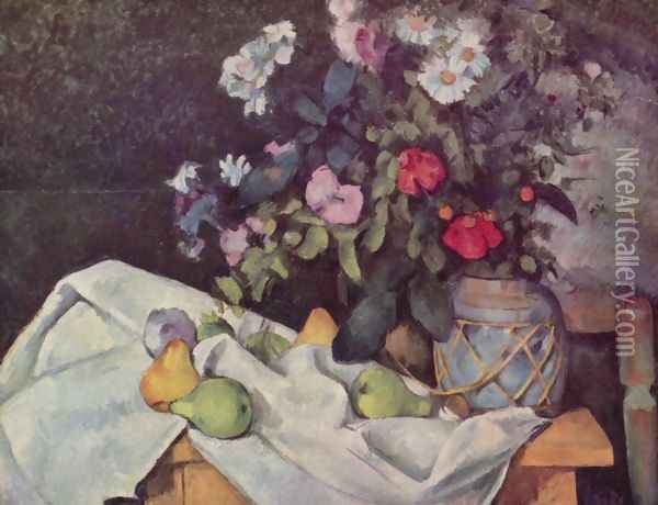Still life with flowers and fruits Oil Painting - Paul Cezanne