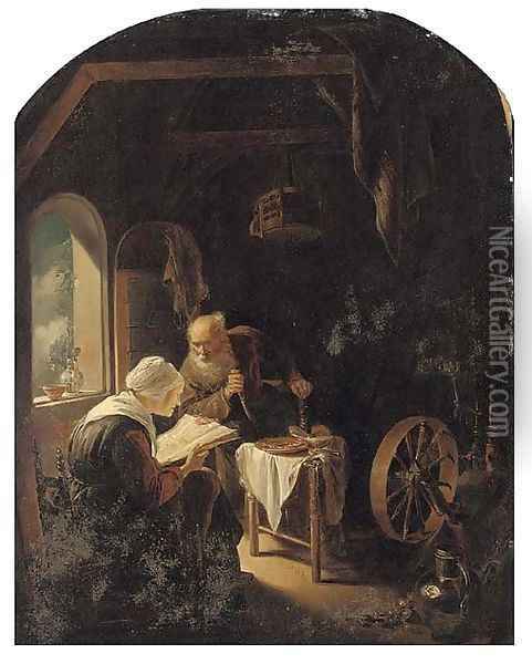A couple in a kitchen interior Oil Painting - Gerrit Dou