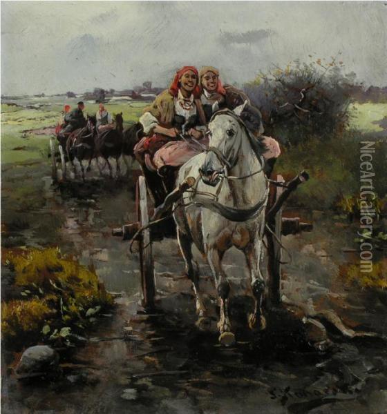 Pferdegespanne Oil Painting - Alfred Wierusz-Kowalski