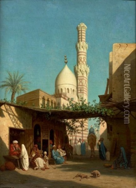 Une Rue Au Caire, Le Minaret Oil Painting - Louis Emile Pinel De Grandchamp