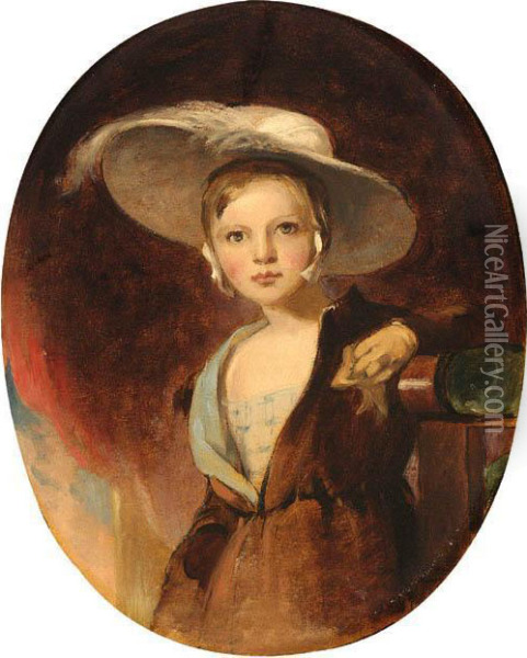 Portrait Of A Young Girl In A Picture Hat Oil Painting - Thomas Sully
