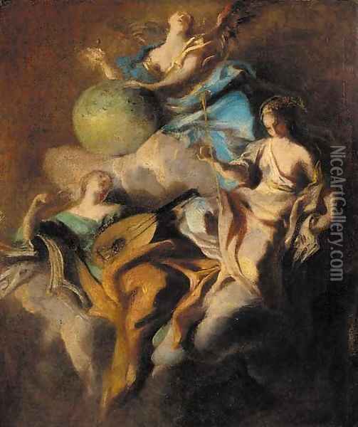 Personifications of Music, Astronomy and Rhetoric Oil Painting - Carlo Innocenzo Carloni