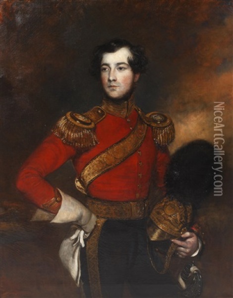 Portrait Of Lieutenant Charles Phillip De Ainslie Oil Painting - Frederick Yeates Hurlstone