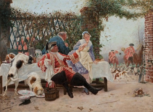 The Hunt Breakfast Oil Painting - Charles Edouard Edmond Delort