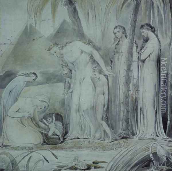 The compassion of Pharaoh's Daughter or The Finding of Moses Oil Painting - William Blake