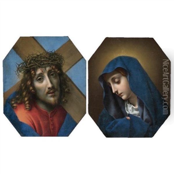 Christ Carrying The Cross (+ Madonna; Pair) Oil Painting - Carlo Dolci