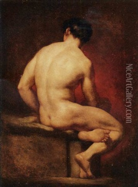 Male Nude From Behind, Seated Oil Painting - William Etty