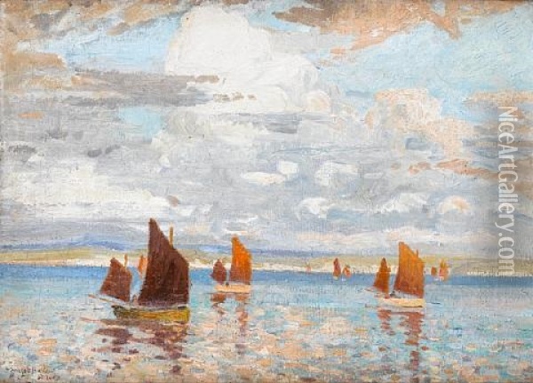 Fishing Boats Off St. Ives Oil Painting - Charles David Jones Bryant