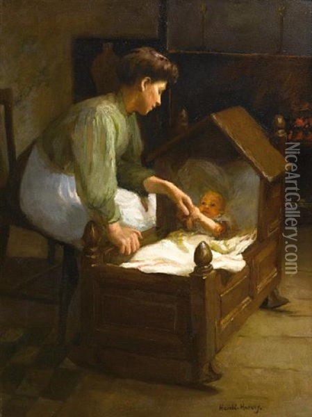 Mother And Child Oil Painting - Harold Harvey