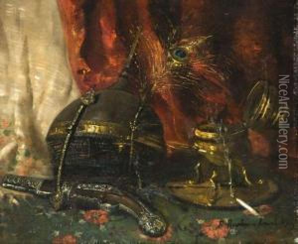Casque Ottoman A La Plume De Paon Et Pistolet Oil Painting - Francois Martin-Kavel