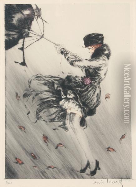 Lady With An Umbrella Oil Painting - Louis Icart