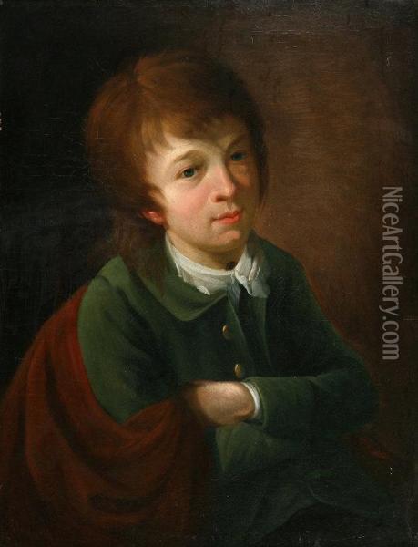 Portrait Of A Boy, Wearing Green Jacket, With Arms Folded Oil Painting - Geradus Van Dinter