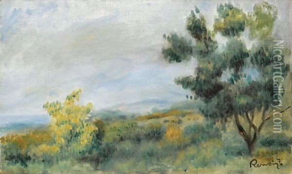 Paysage, Arbres Au Premier Plan Et Fond De Mer Oil Painting - Pierre Auguste Renoir
