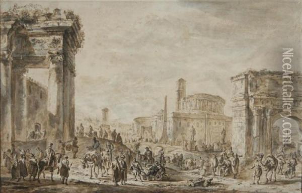 Scene De Marche Sur Le Forum A Rome Oil Painting - Pieter Moninckx