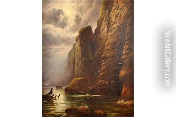 Cornish Cliffs Oil Painting - Thomas Hart
