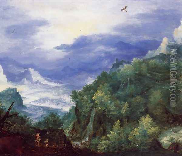 Mountain Landscape with View of a River Valley Oil Painting - Jan The Elder Brueghel