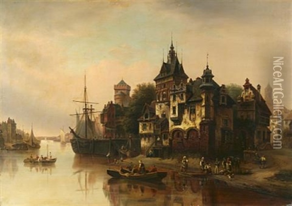 Port Scene Oil Painting - Hermann Meyerheim