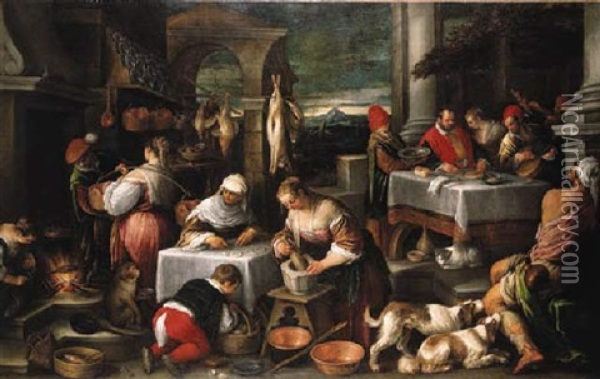 Lazarus At The Feast Of Dives Oil Painting - Gerolamo da Ponte Bassano
