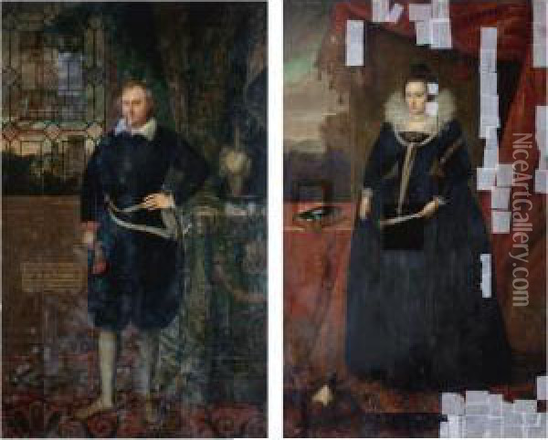 Portrait Of Sir George Fermor (died 1612); And Mary His Wife (died 1628) Oil Painting - Robert Ii Peake